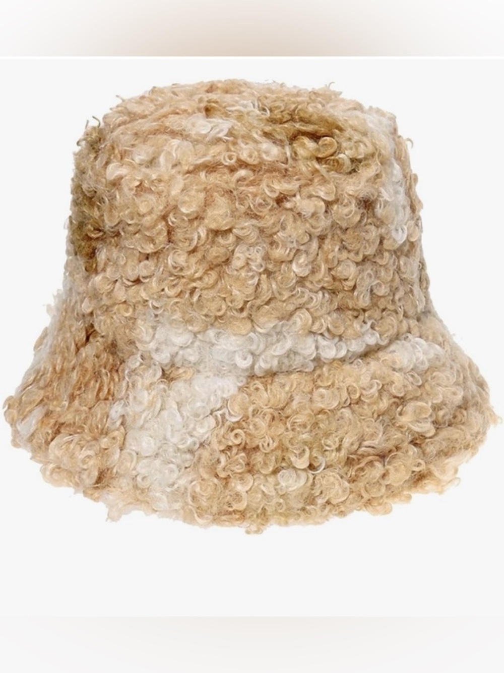 Faux Fur Tan Creme Bucket Hat Women NWOT